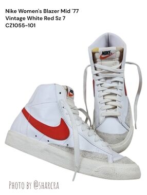 Nike Women's Blazer Mid '77 Vintage White Red CZ1055-101 High Top Sneakers Sz 7